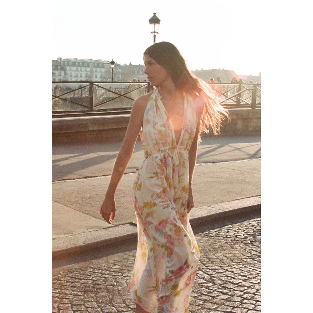 Zara Multicolor Floral Chiffon Sleeveless Cami Camisole Maxi A-line Tank Dress L - Picture 3 of 10